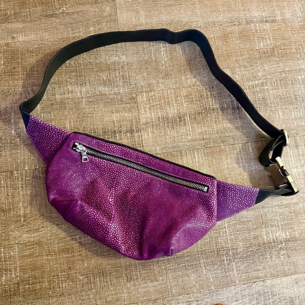 LAST CHANCE CLOSET CLOSING Leather Fanny Pack or Sling Purple Pink Black Silver